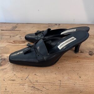 Vintage Etienne Angier Patrician Black Leather Women's Mule Heels